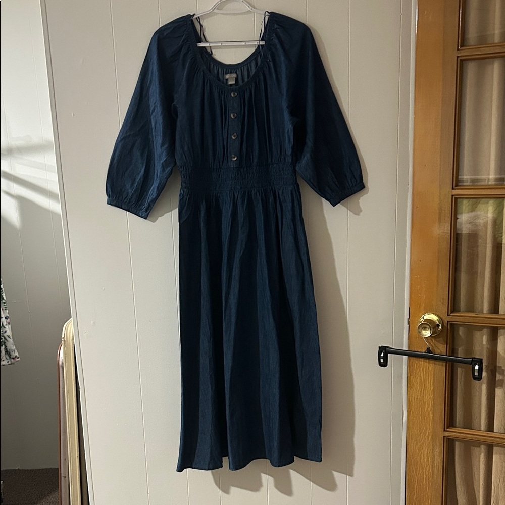 Falls Creek denim but lighter weight Dark Blue 1/4 length Sleeve Dress
